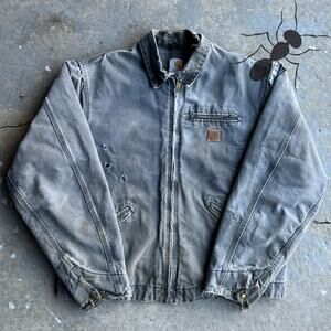 Vintage y2k THRASHED carhartt detroit J97 PTL faded gray work wear jacket